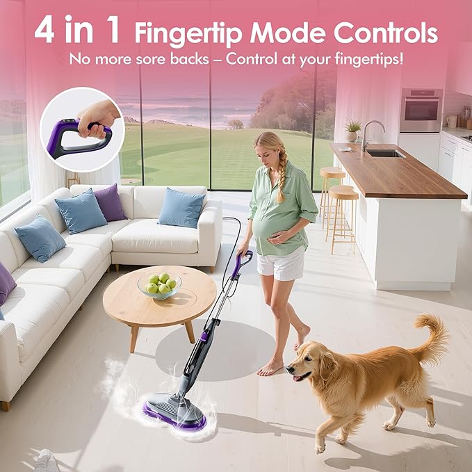 Scrub &amp Steam Mop with Rotating Mop Pads 4 Cleaning Modes &amp LED Headlights 6 Scrub Pads Large Tank Swivel Steering All-in-One Hard Floor Cleaner