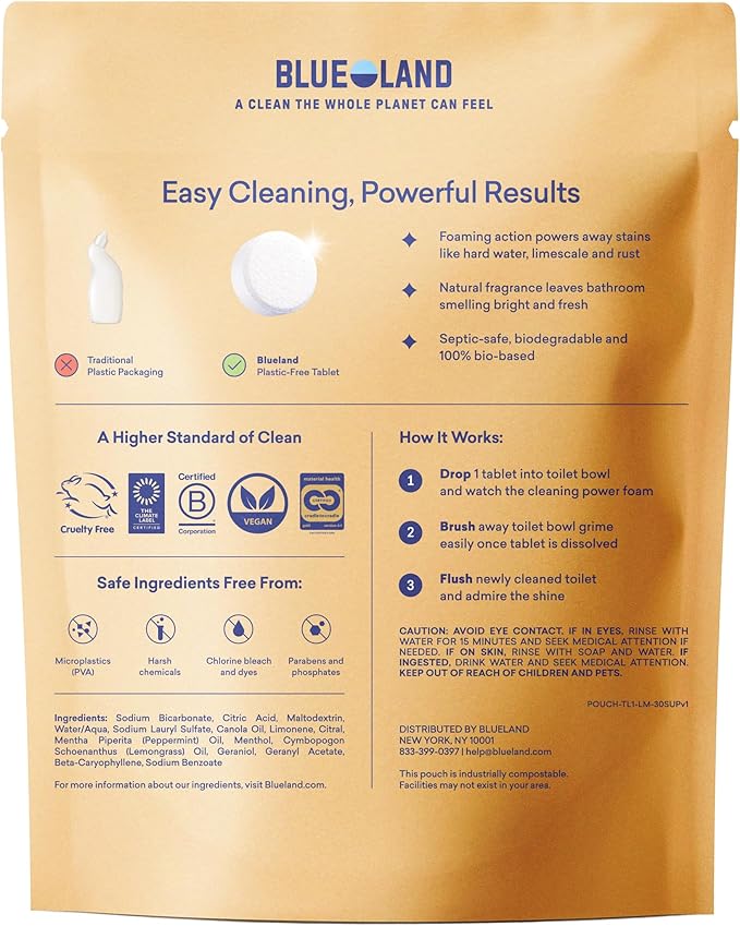 BLUELAND Toilet Bowl Cleaner Tablets Starter Set 14 Count with Tin Lemon Cedar Plastic-Free No Harsh Chemicals Plant-Based