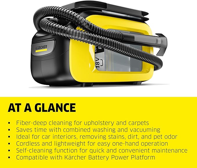 Kärcher SE 3-18 Carpet Extractor Self-Cleaning Function with 5.0 Ah 18 V Battery/Real Time Technology LCD Display Lithium-Ion Cells + Fast Charger