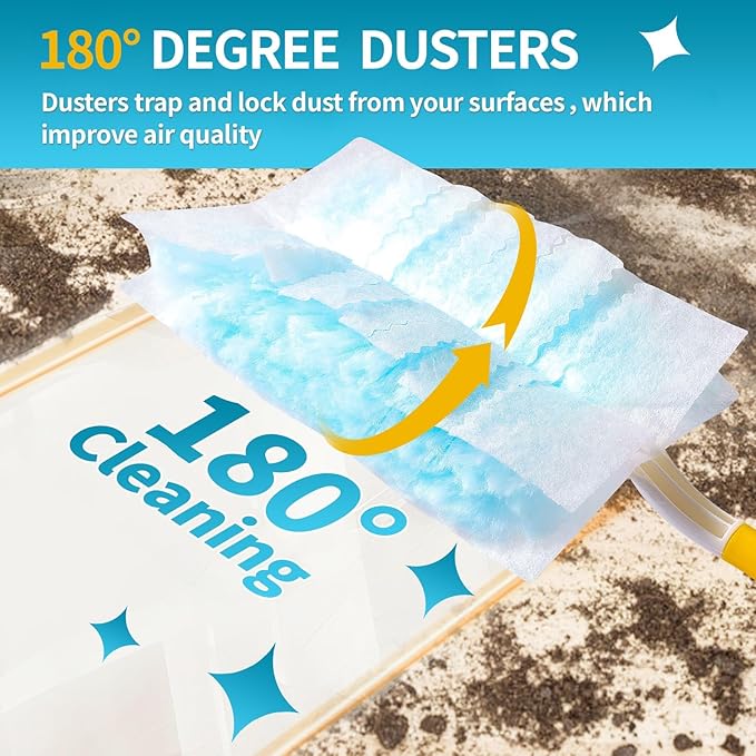 60 Count Microfibre Feather Duster Refills Compatible with Swiffer Dusters Disposable Static Dust Removal Refills Multi-Surface Duster with 1 Pcs Short Handle(Unscented Pack of 1)