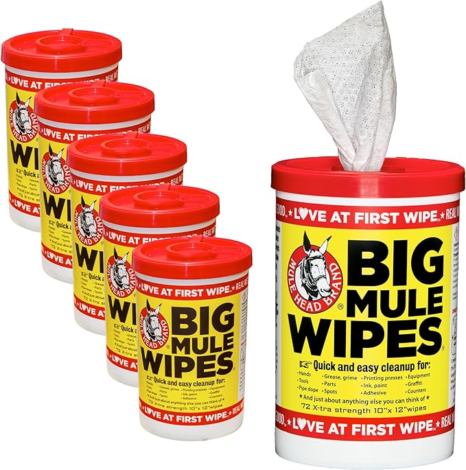 XL Heavy-Duty Cleaning Wipes – 6 Pack (10 x 12) – All-Purpose Garage Automotive &amp Home Cleaning Wipes – Grease Ink Paint Tar &amp Grime Remover – Safe for Hands &amp Multiple Surfaces