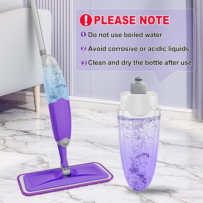 HOMTOYOU Spray Mops for Floor Cleaning with 2 Bottles and 3 Pads