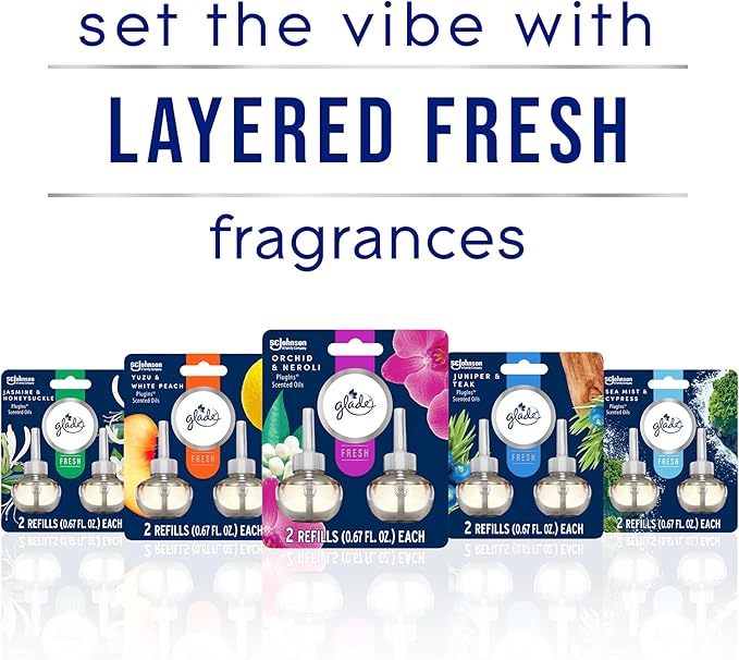 Glade PlugIns Refills Air Freshener Jasmine &amp Honeysuckle Scented and Essential Oils for Home and Bathroom 0.67 Fl Oz 10 Count