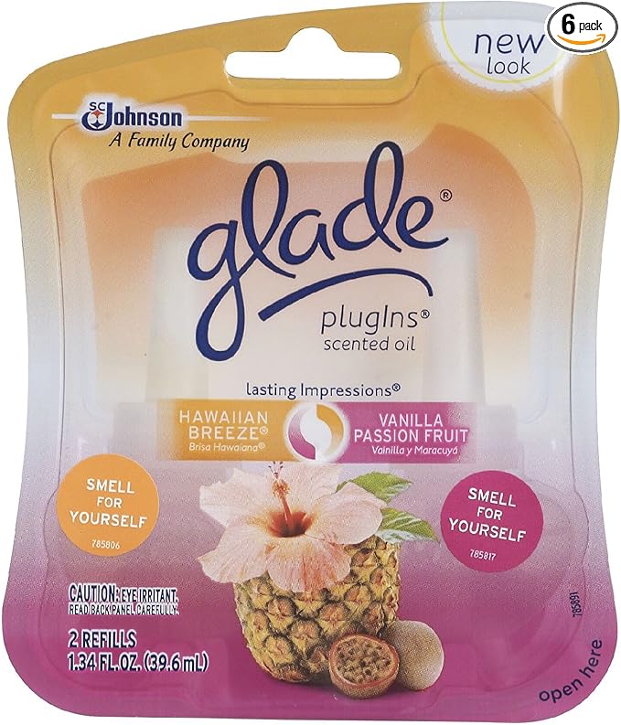 Glade Plug in Scented Oil Lasting Impressions Refill Hawaii Breeze and Vanilla Passion Fruit 1.42-Ounce Boxes (Pack of 6)