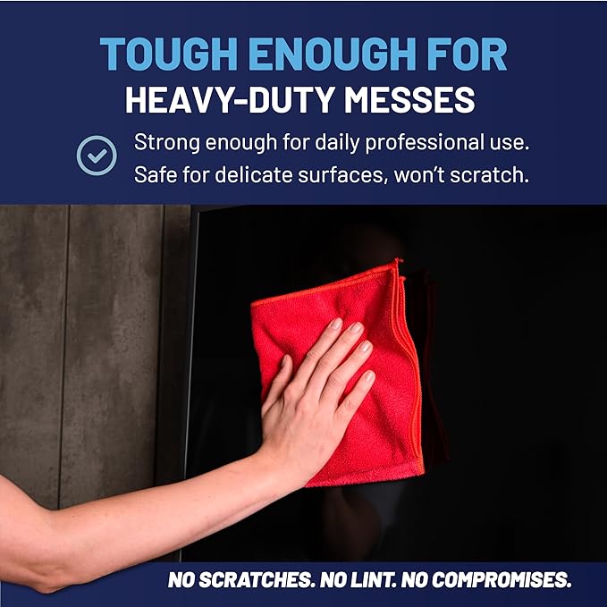 MW Pro Microfiber Cleaning Cloth | Red (12 Pack) | Size 16 x 16 | All Purpose Microfiber Towels - Clean Dust Polish Scrub Absorbent