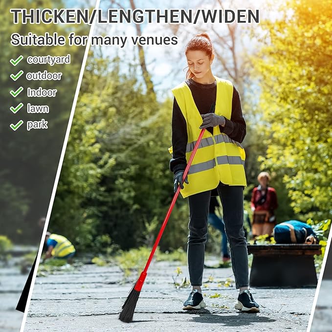 WILLBOND 20 Pcs Heavy Duty Broom Outdoor Indoor Commercial Angle Brooms Bulk for Courtyard Garage Lobby Mall Market Floor Home Kitchen Room Office Pet Hair Rubbish 54 Inch(Red Yellow)