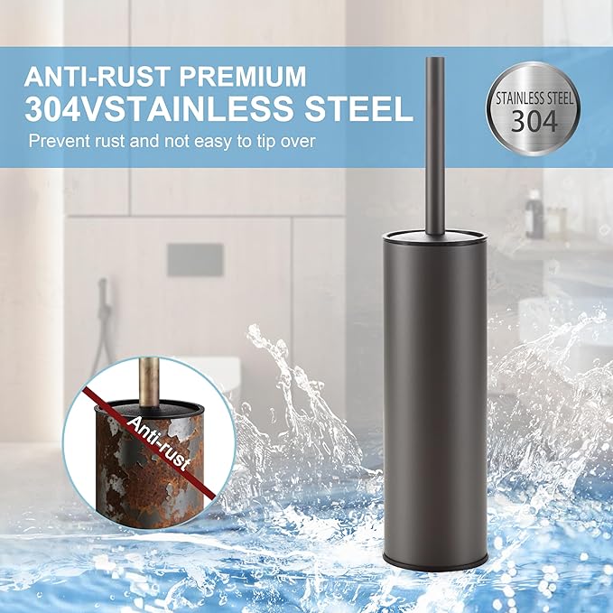BGL Gunmetal Grey Toilet Brush and HolderStainless Steel Toilet Brushes for Bathroom with Holder