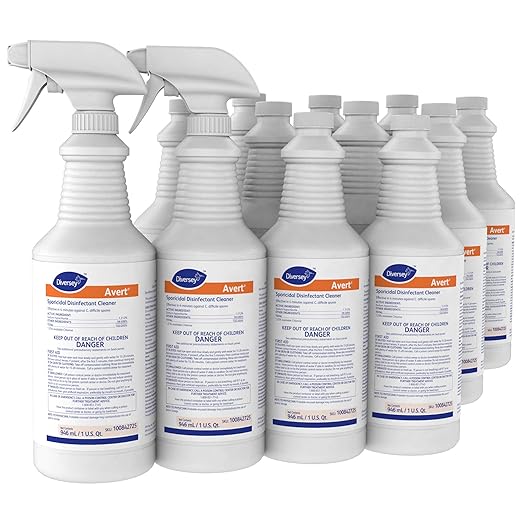 Diversey 100842725 Avert Sporicidal Disinfectant Cleaner Hospital Grade Kills C. Difficile Spores Ready-to-Use Liquid Spray 32-Ounce (Pack of 12)