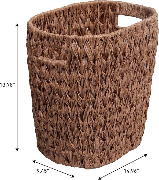 happimess HPM1407B-SET2 Maple Contemporary Farmhouse Resin 4.5-Gallon Tapered Oval Wicker Watebasket with Handles Brown (Set of 2)