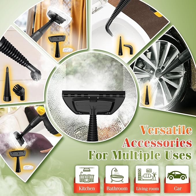 Handheld Steam Cleaner - 275°F High-Temp Fast Heating Multi-Surface Steamer for Cleaning 100% Chemical-Free Pet Safe Portable Steam Cleaner for Home/Bath/Window/Car Detailing/Upholstery/Couch/Grout
