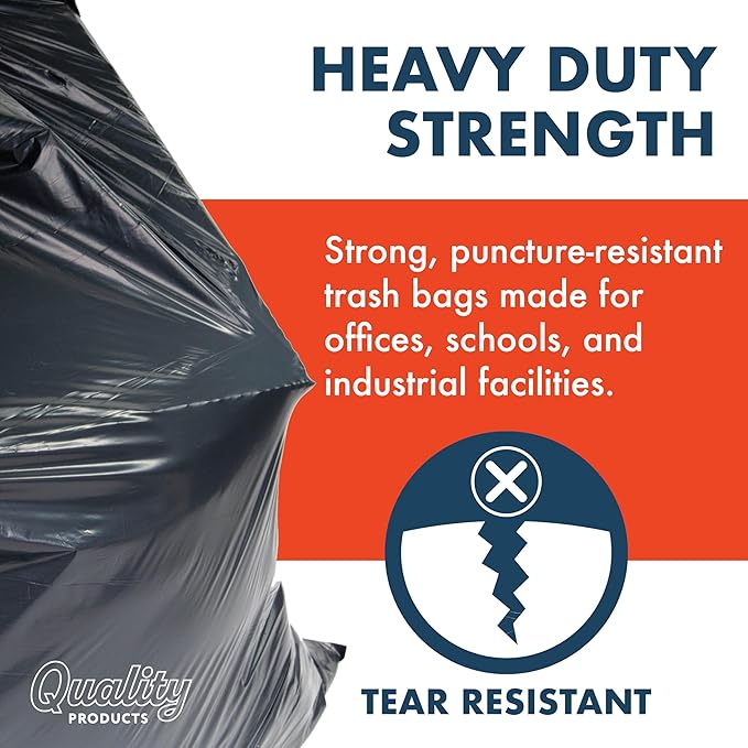 Made Here 55 Gallon Heavy Duty Commercial Trash Bags with Drawstring – Black Waste Can Liners for Office Janitorial and Facility Use Leak-Resistant 100 Count