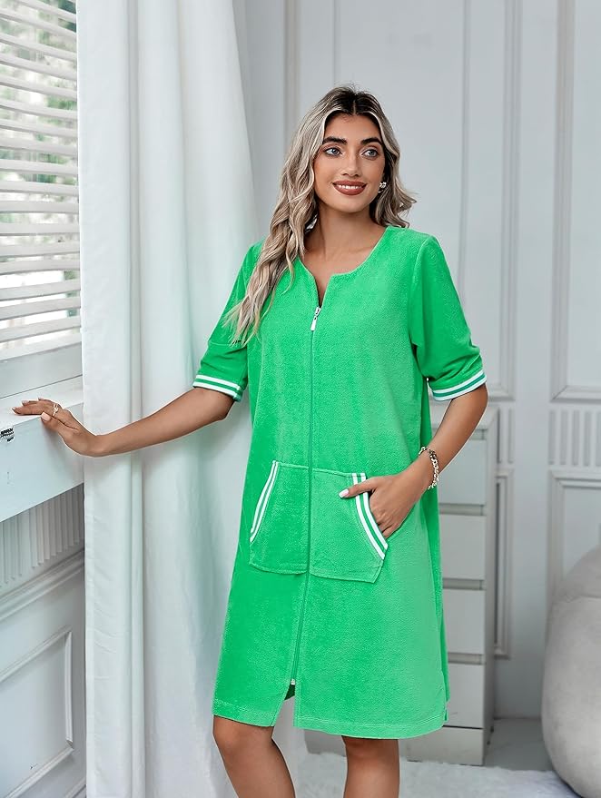 Richie House RH Housecoat Women Zipper Front Duster Robe 3/4 Lounger Housedress Pocket Nightgown S-3XL RHW4008