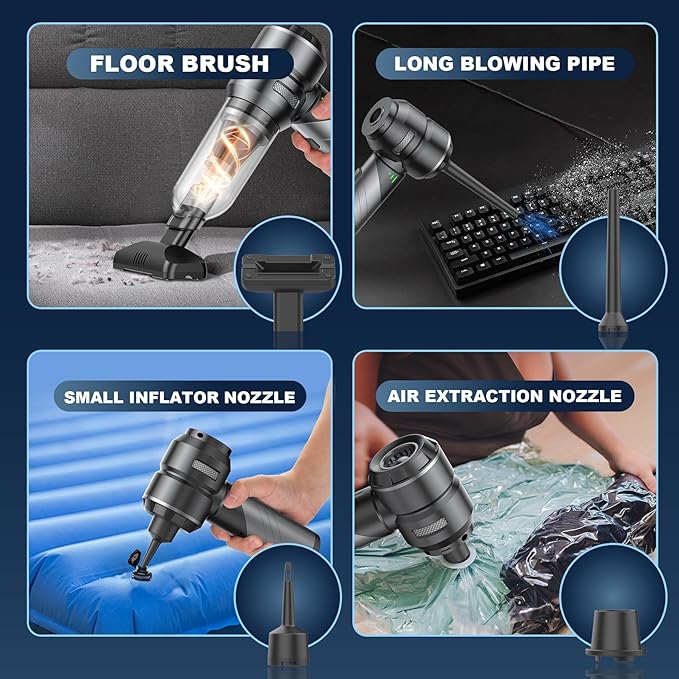 Car Vacuum Portable Cordless with 18000Pa Suction 4 in 1 Air Duster &amp Mini Vacuum Cleaner High Power Foldable Rechargeable Brushless Motor Airify Pro Car Vacuum for Home Office Pet Hair