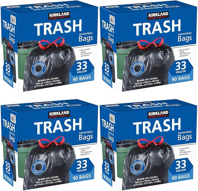 Kirkland Signature 33 Gallon Trash Bags 90-Count (4-Pack)