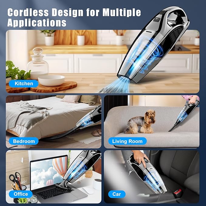 Handheld Vacuum Cordless Rechargeable Portable Car Vacuum 7500Pa Powerful Suction Mini Hand Held Vacuum 670ML Cup Lightweight Small Vacuum Cleaner for Car/Office/Home Pet Hair