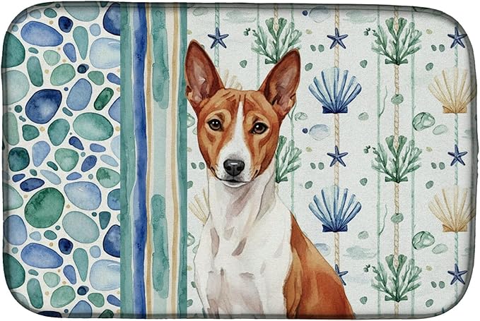Caroline's Treasures Red and White Basenji Coastal Sea Glass Dish Drying Mat Absorbent Dish Drying Mat Pad for Kitchen Counter Dish Drainer Mat for Countertop 14 x 21 Multicolor