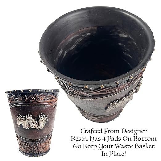 Urbalabs Silver Horse Leather Look Western Rustic Bathroom Trash Can Office Waste Basket Country Decor Rustic Office Garbage Can Cowboy Gun Decor Bathroom Decor Man Cave Western Waste
