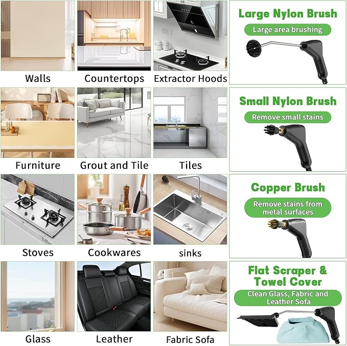 Handheld Steam Cleaner for Home 2500W High Temperature Pressurized Machine 1.2L Water Tank Handle-controlled Steam Output Portable Cleaning Steamer for Car Bed Bugs Furniture Grout (Green)