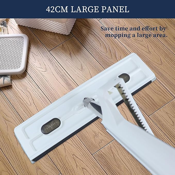 Professional Floor Mop with 360° Rotating Head 51-Inch Stainless Steel Handle White 6 Microfiber Pads 42x12cm Head for All Hard Surfaces (White)