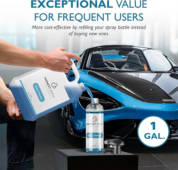 Honest Wash Car Glass Cleaner – Ammonia-Free Streak-Free Formula for Glass Mirrors Windshields &amp Hard Surfaces | Safe for Plastic Stainless Steel Porcelain and More | Made in the USA (128 Fl