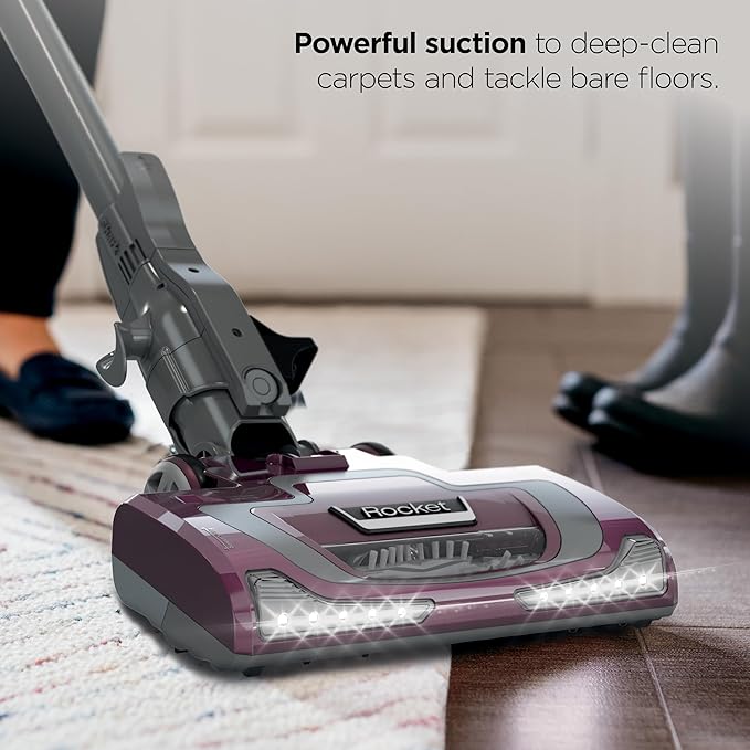 Shark HV322 Rocket Pet Plus Corded Stick Vacuum with LED Headlights XL Dust Cup Lightweight Perfect for Pet Hair Pickup Converts to a Hand Vacuum with (2) Pet Attachments Bordeaux/Silver