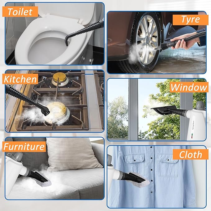 Spurgehom Handheld Steam Cleaner Portable Steamer with 11 PCS Accessory &amp Safety Lock Large Capacity Steam for Cleaning Multipurpose Steam Cleaner for Home Car Window