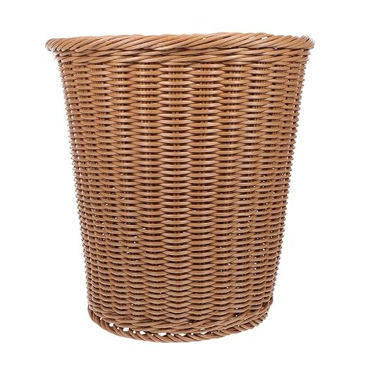 ABOOFAN 1pc Decorative Trash Can Rustproof Iron Imitated Rattan Woven Waste Basket for Office