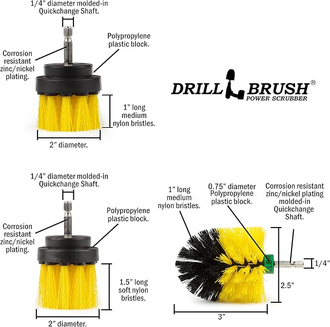 Drill Brush Attachments for Cleaning Shower Bathroom Grout Tile Bathtub Bath Mat Sink Tile Porcelain Fiberglass Cast Iron Flooring – Grout Cleaner Drill Brush Set - Bathroom Accessories Kit