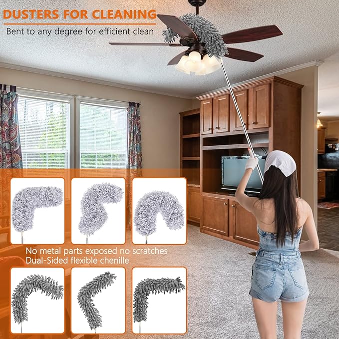 Dusters for Cleaning High Ceiling Fan Newliton Microfiber Duster with Extension Pole 30-100 Long Handle for Ceiling Fans Blinds Cobweb Home Orange