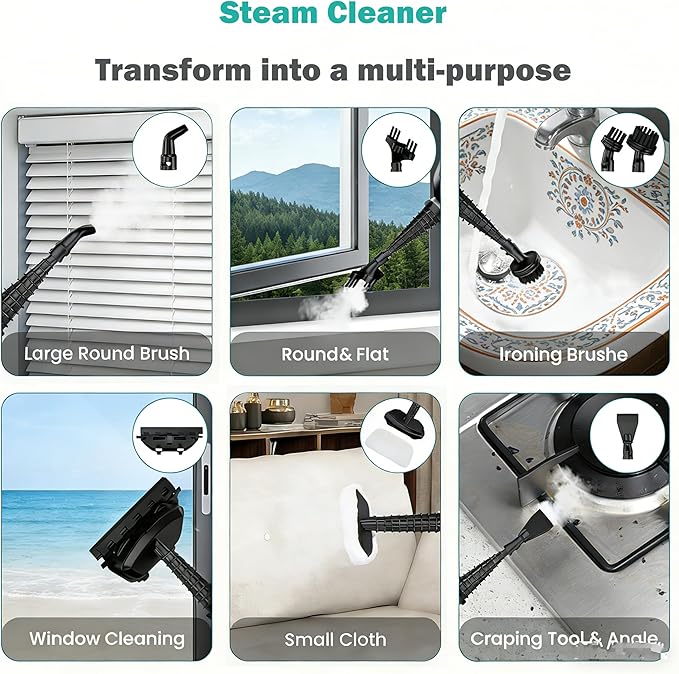 Simple Deluxe 10-in-1 Steam Mop 1550W Detachable Handheld Steam Cleaner with 16FT Cord &amp 2 Pads Multi-Surface Floor Steamer for Hardwood Tile Carpet Windows Grey
