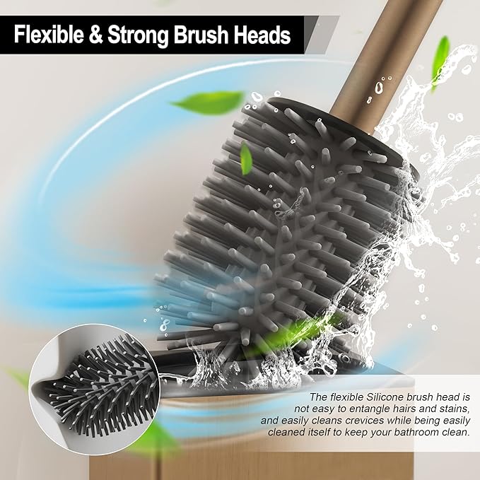 BGL Toilet Brush with Holder for Bathroom Matte Brushed Brass Aluminium Standing for Bathroom Toilet Bowl Cleaner Brush and Holder Set Square Design