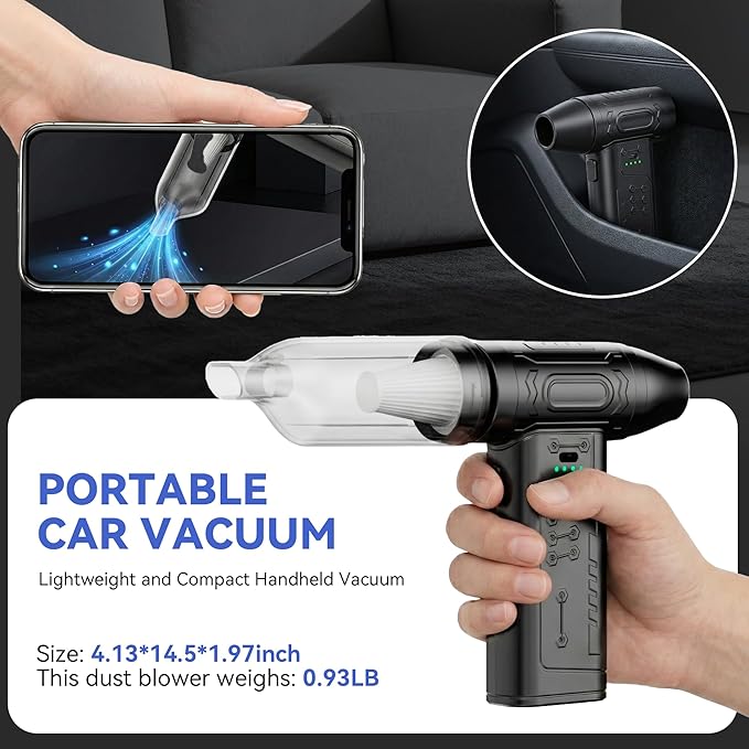 fourq Compressed Air DusterMini Vacuum Cleaner 2-in-14000 mAh130000 RPM Brushless Motor8000Pa120MPH/1.1LB Thrust Car Dryer Air Blower for Car CleaningComputer Cleaning