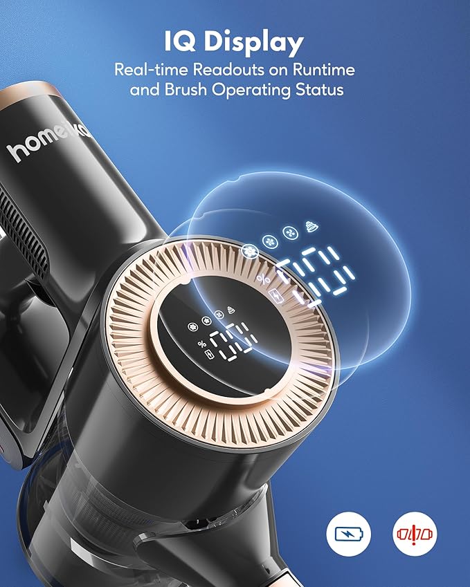 Cordless Vacuum Cleaner 28Kpa Powerful Suction with LED Display 8 in 1 Lightweight Stick Vacuum 50 Min Runtime Detachable Battery 1.5L Dust Cup for Carpet and Hard Floor Pet Hair Black