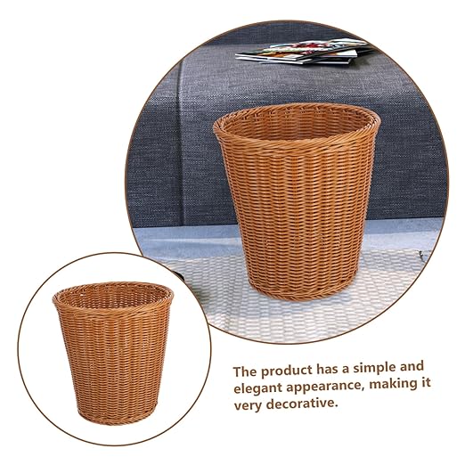 ABOOFAN Rattan Woven Trash Can No Lid Household Wastebasket for Kitchen and Bathroom Imitated Rattan Style Sturdy and Stylish Waste Container