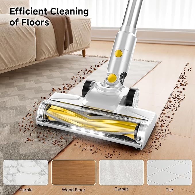 Cordless Vacuum Cleaner 35Kpa Vacuum Cleaner for Home 45Mins Stick Vacuum with LED Display Anti-Tangle &amp Wall Mount Charging 6 in 1 Lightweight Vacuum for Hard Floors Carpet Pet Hair