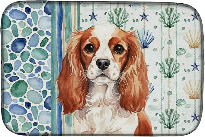 Caroline's Treasures Blenheim English Toy Spaniel Coastal Sea Glass Dish Drying Mat Absorbent Dish Drying Mat Pad for Kitchen Counter Dish Drainer Mat for Countertop 14 x 21 Multicolor