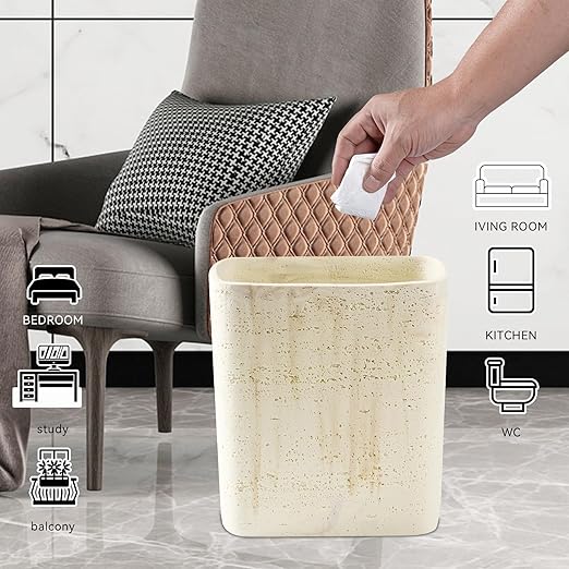 Polytree Natural Travertine Textures Bathroom Trash Can 1.8 Gallon(7 Liter) Small Kitchen Garbage CanLiving Room Bedroom Trash Can Decor Wastebasket for Home Office (Handmade of Resin)