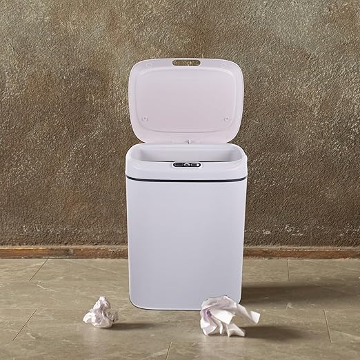 BESTYASH Smart 12l Automatic Sensor Trash Can with Lid Battery-Powered Intelligent Garbage Storage Container for Bathroom Bedroom and Kitchen White Household Waste Bin