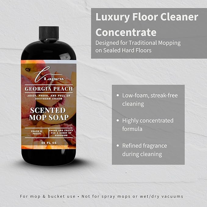 Lapew Georgia Peach Scented Mop Soap - Luxury Floor Cleaner Concentrate for Mopping Tile Laminate Vinyl &amp Hardwood | Streak-Free Low-Foam | 36 oz