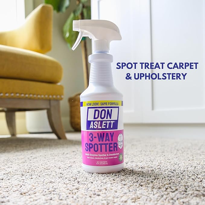 Don Aslett 3-Way Spotter (1 Liter Bottle Pack of 2) Stain Remover Odor Eliminator Carpet Protector | Ready-to-use Rug Deodorizer and Spots Cleaner | Remove Carpet Stains with Enzymes