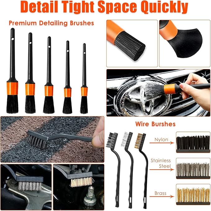Viewsun Car Cleaning Kit Orange 17pcs Car Interior Detailing Kit with High Power Handheld Vacuum Detailing Brush Set Windshield Cleaner Cleaning Gel Complete Auto Accessories for Women Men Teens