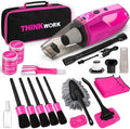 THINKWORK Car Detailing Kit Interior Cleaner Car Cleaning Kit with 8000PA Cordless Pink Handheld Vacuum Cleaner Car Interior Detailing Brush Set Pink Car Accessories Gift for Women