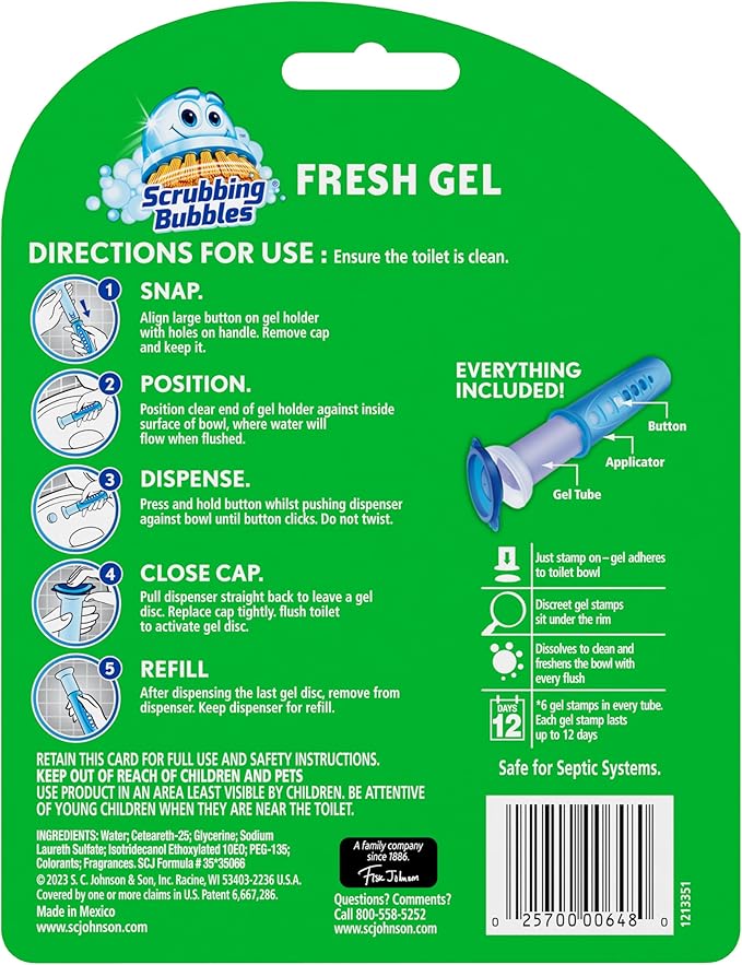 Scrubbing Bubbles Fresh Gel Toilet Bowl Cleaning Stamps Automatic &amp Continuous Bathroom Toilet Cleaner Helps Prevent Limescale Rings &amp Build-Up Berry Burst 1 Dispenser 6 Stamps (6 Pack)