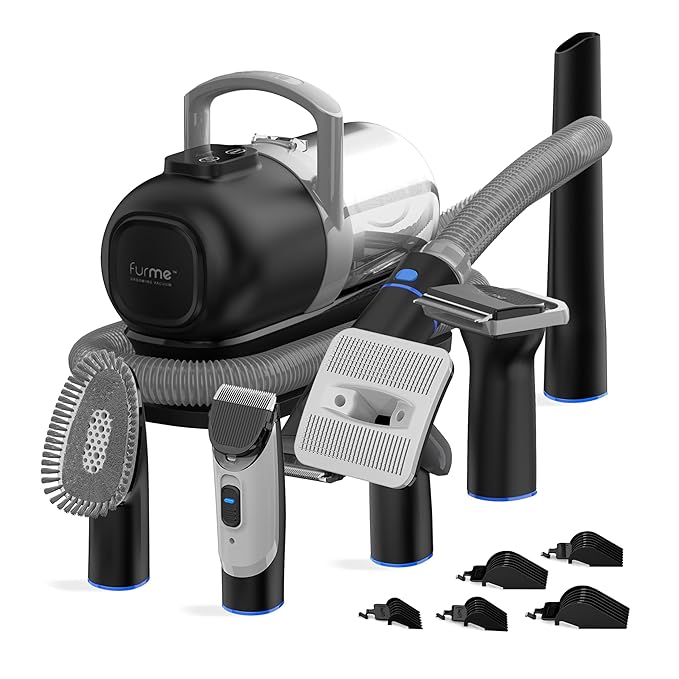 FurMe Original Pet Grooming Vacuum Kit - Cat &amp Dog Grooming Kit for Easy Pet Care at Home Quiet &amp Safe Dog Hair Remover Machine with Brush Clipper Shedding &amp Cleaner Tools &amp 1L Cani