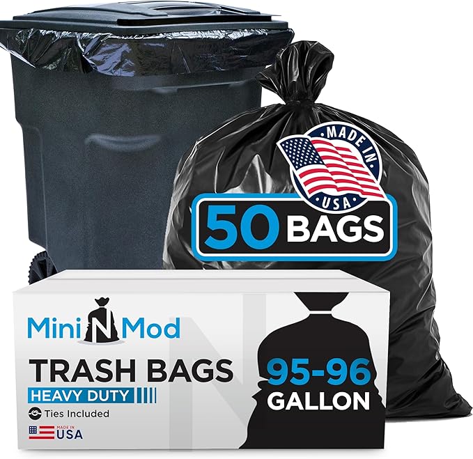 95-96 Gallon Trash Bags Heavy Duty | 50 Count | Extra Large 95-96 Gallon Trash Can Liners | 90-100 Gal for Outdoor Commercial and Home Use