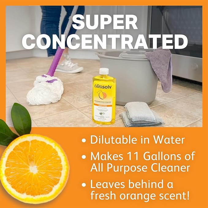 Citra Solv Concentrated Cleaner &amp Degreaser Deodorizer Paint &amp Adhesive Remover for Home and Outdoor Natural Orange Oil Safe Valencia Orange - 32 Fl Oz (3-Pack)
