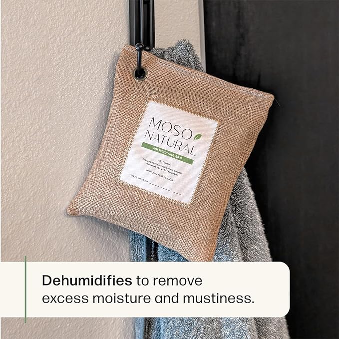 Moso Natural Air Purifying Bag 200g (4 Pack). A Scent Free Odor Eliminator for Cars Closets Bathrooms Pet Areas. Premium Moso Bamboo Charcoal Odor Absorber. Two Year Lifespan! (Natural Beige)