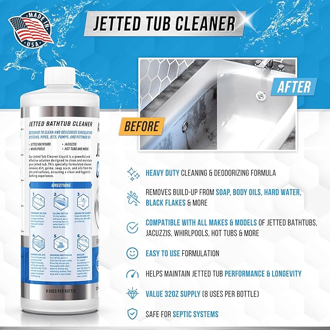 ACTIVE Jetted Tub Cleaner and Dishwasher Cleaner Tablets - Includes 32oz of Jet Bathtub Cleaning Solution and 24 Dishwasher Cleaning Tablets