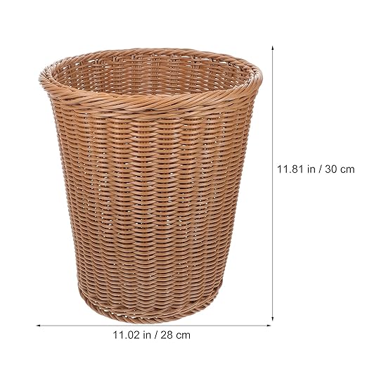 Cabilock Rust-Resistant Iron Wastebasket Imitated Rattan Woven Trash Can Brown and Work Rubbish Bin Without Lid for Living Room or Guest Room