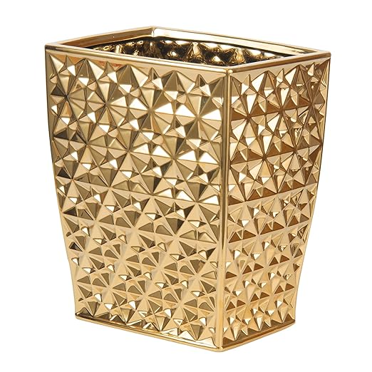 Ceramic Gold Square Garbage Can Kitchen Trash Cans - Wastebasket Garbage Container Bin for Bathroom Bedroom Kitchen Home Office and Kids Room Holds Waste